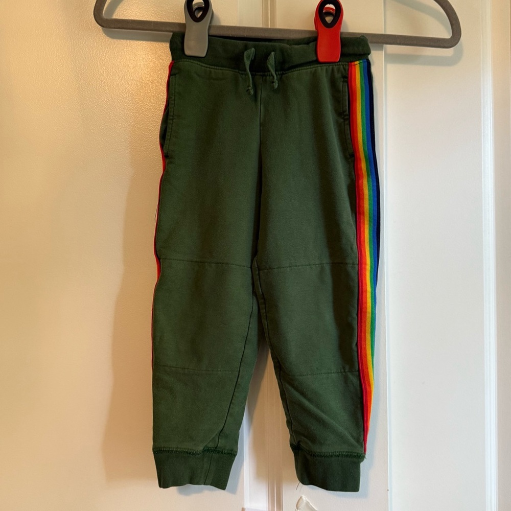 Primary Green Joggers w Reinforced Knee and Rainbow stripe size 4 barely worn